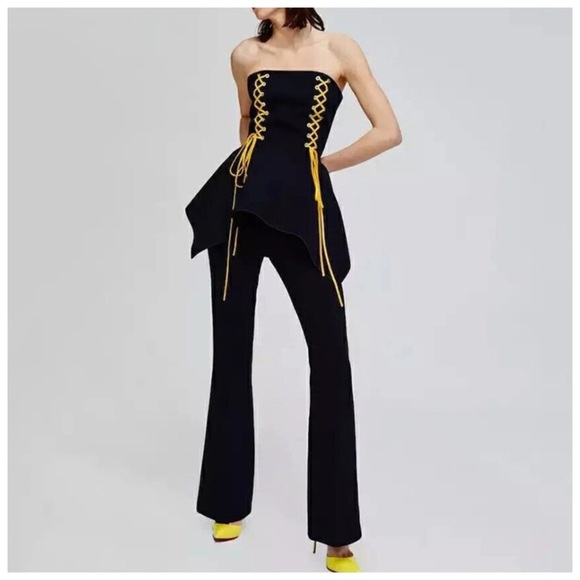 Black Strapless Lace Up Corset Top - Picture 3 of 7